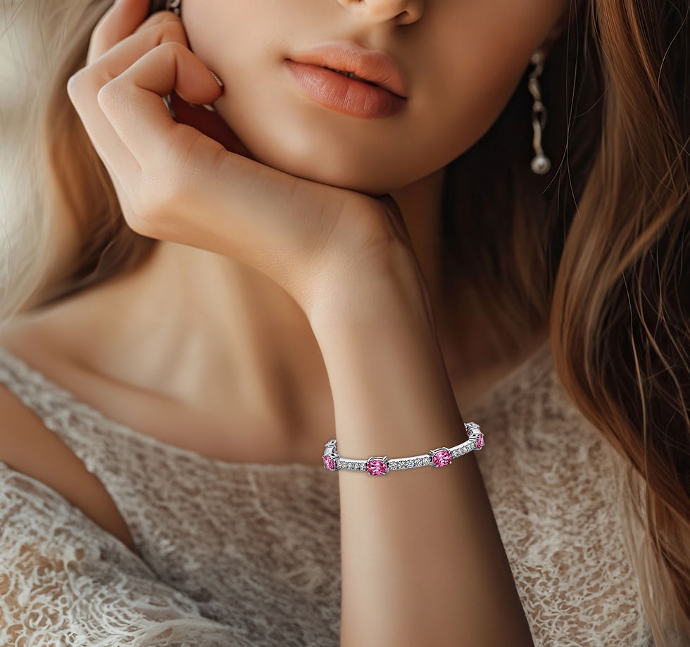 Thumbnail: S925 Silver Pink-Sapphire 5MM 1.32ctw 7Inches VVS1 D Moissanite Women's Bracelet