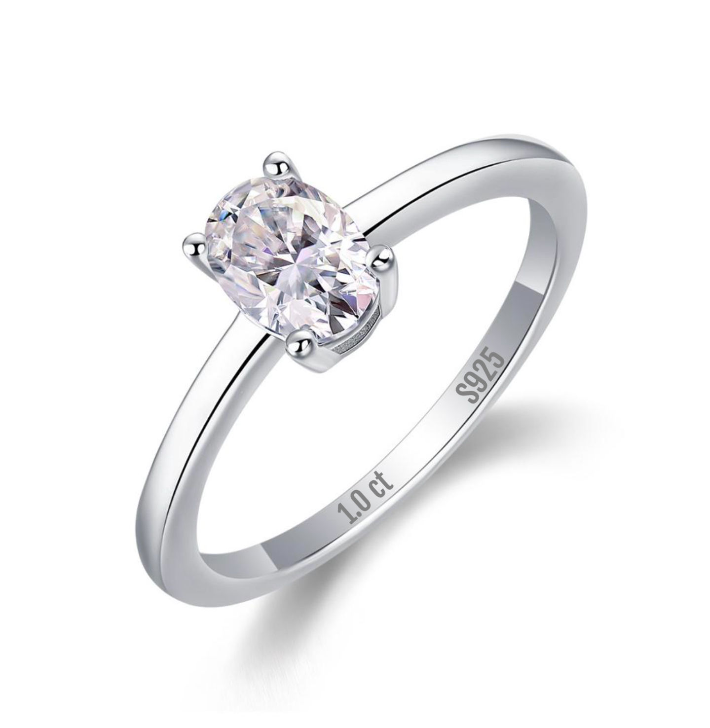 Certified Lab Created Solitaire Moissanite Oval 1CT D VVS1, 925 Sterling Silver