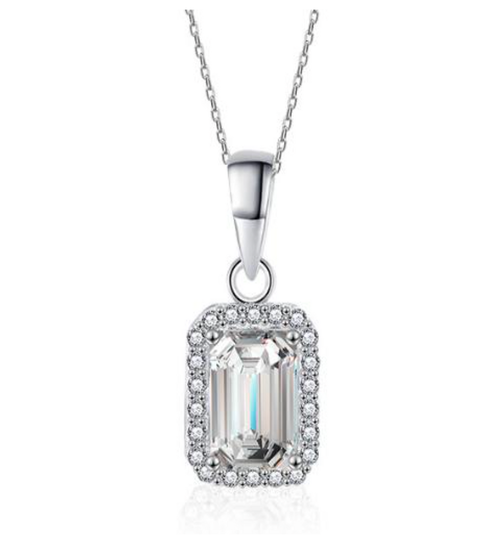 Thumbnail: Lab-Created Emerald-Cut 1.0 Ct Sterling Silver VVS Moissanite Necklace