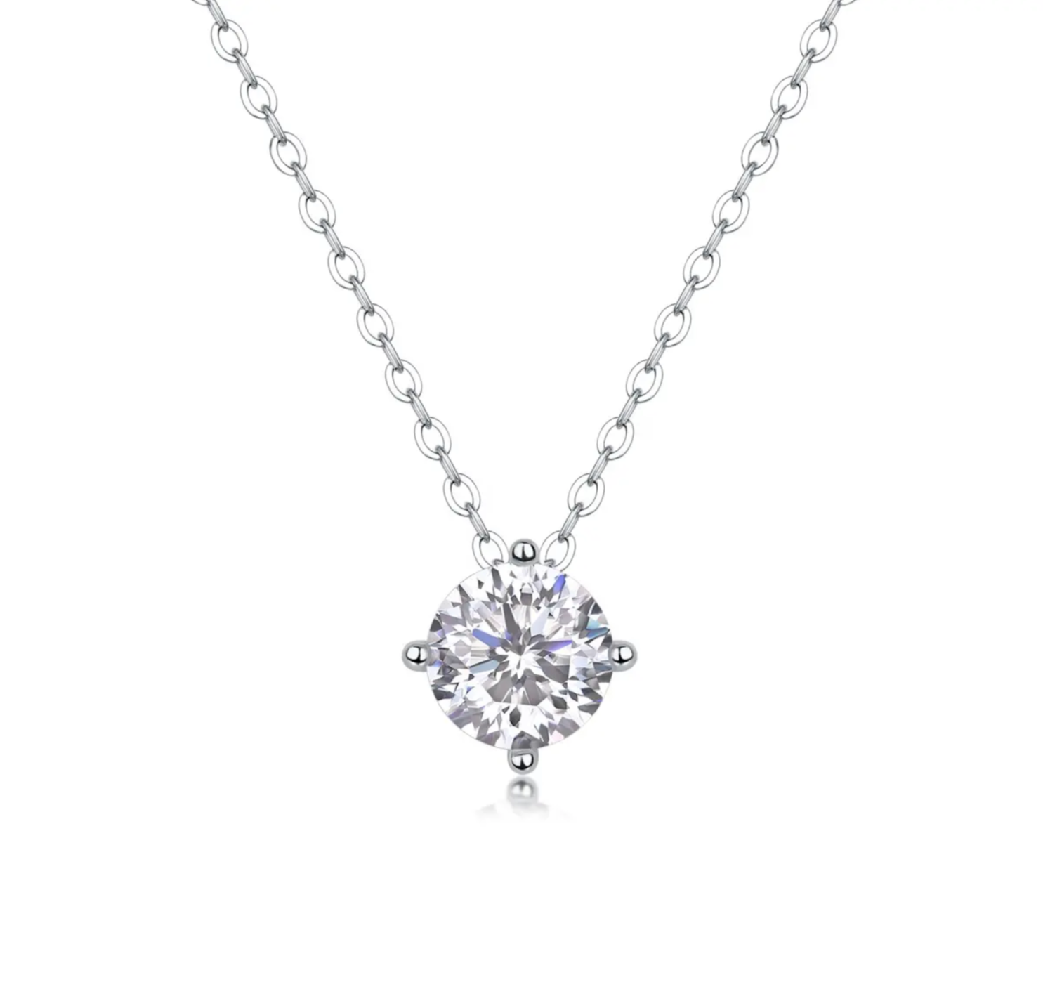 Lab-Created Round-Cut 1.0 Ct Sterling Silver VVS Diamond Necklace