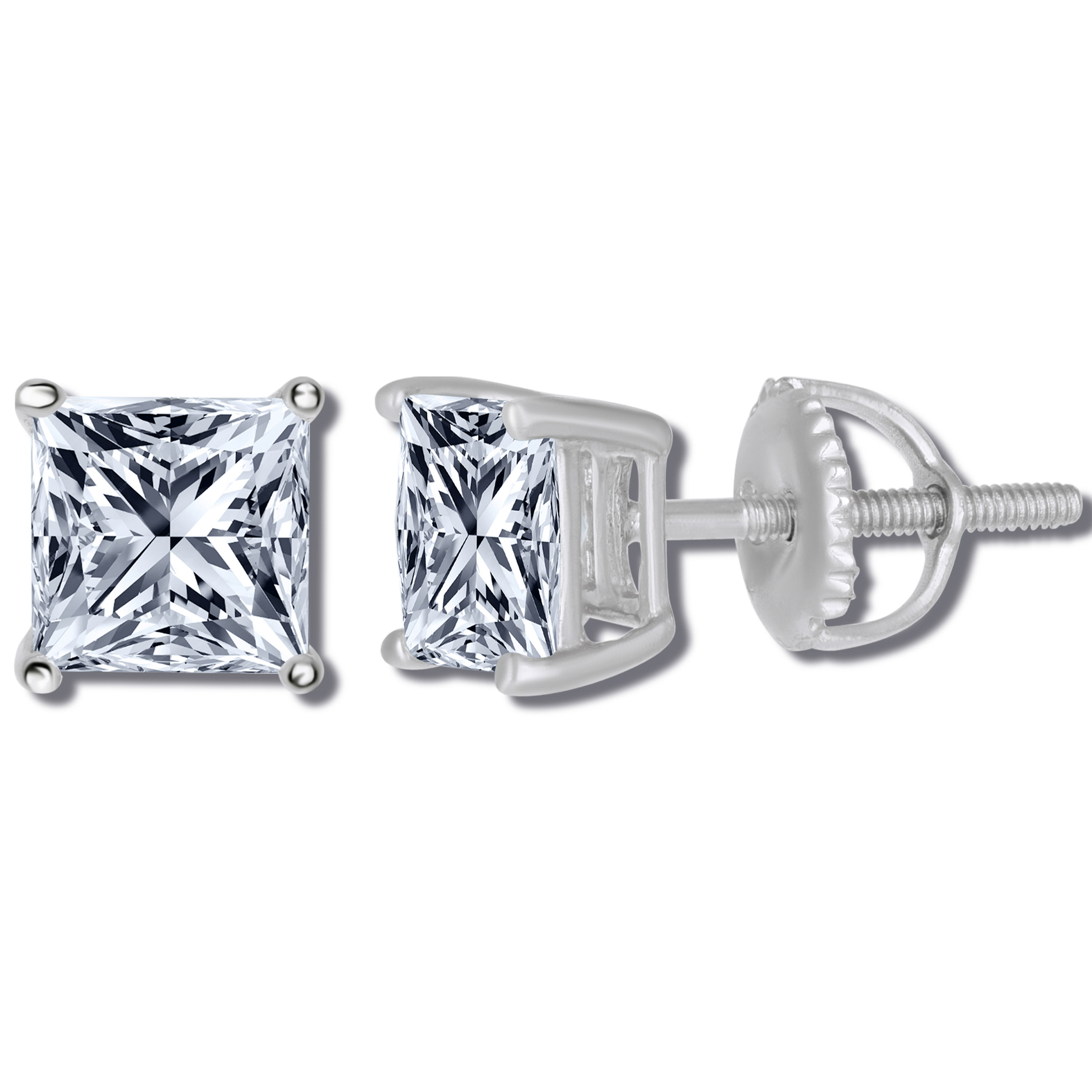 10K White Gold Princess-Cut 4.0ctw VVS1 D Moissanite Earrings