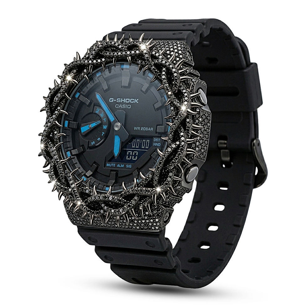 Thumbnail: Black-Tone Casio G-Shock Men's Watch with Custom Moissanite Bezel