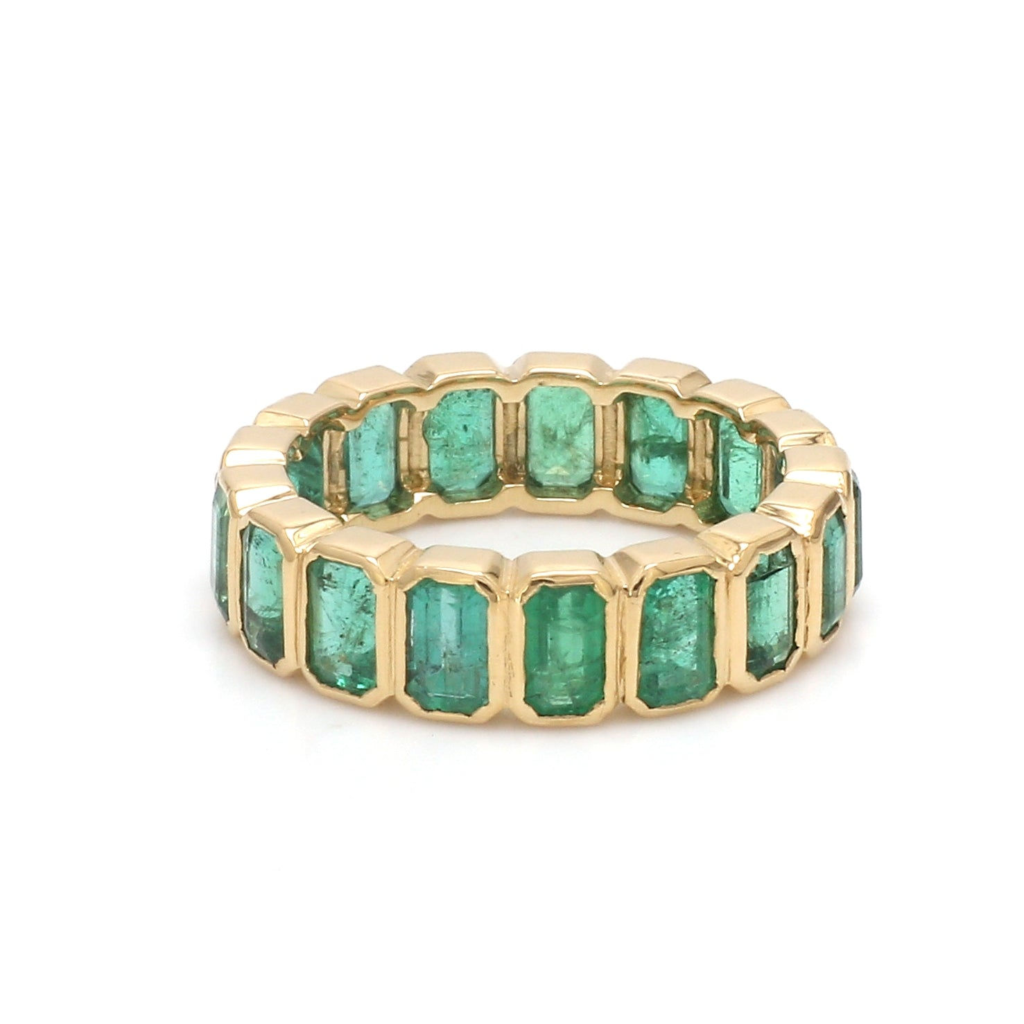 14k Pure Gold Bezel Set Emerald Cut Natural Emerald Gemstone Hand Crafted Eterni