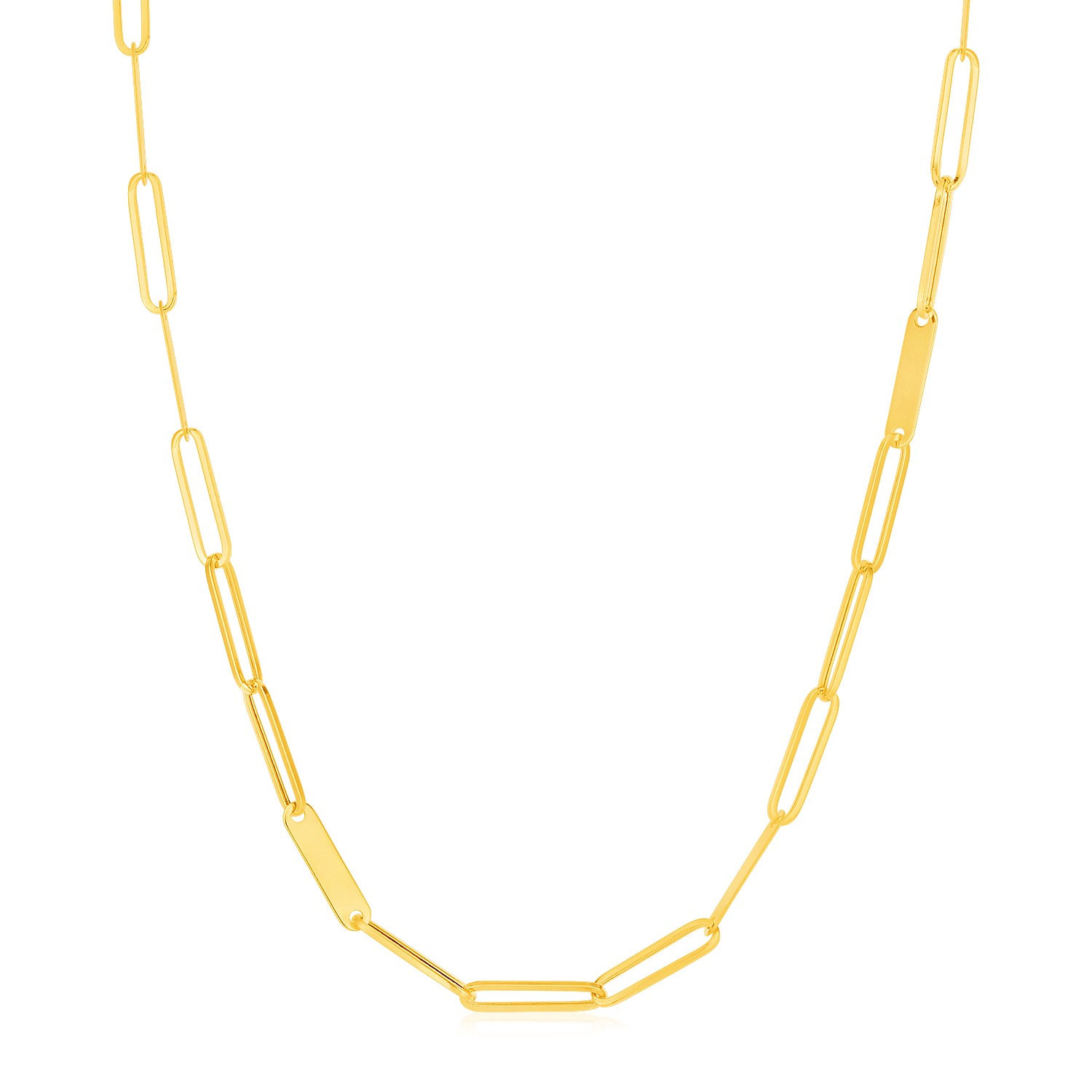 UD2 14k Yellow Gold Necklace with Alternating Paperclip Chain Link Gold Bar Rhod