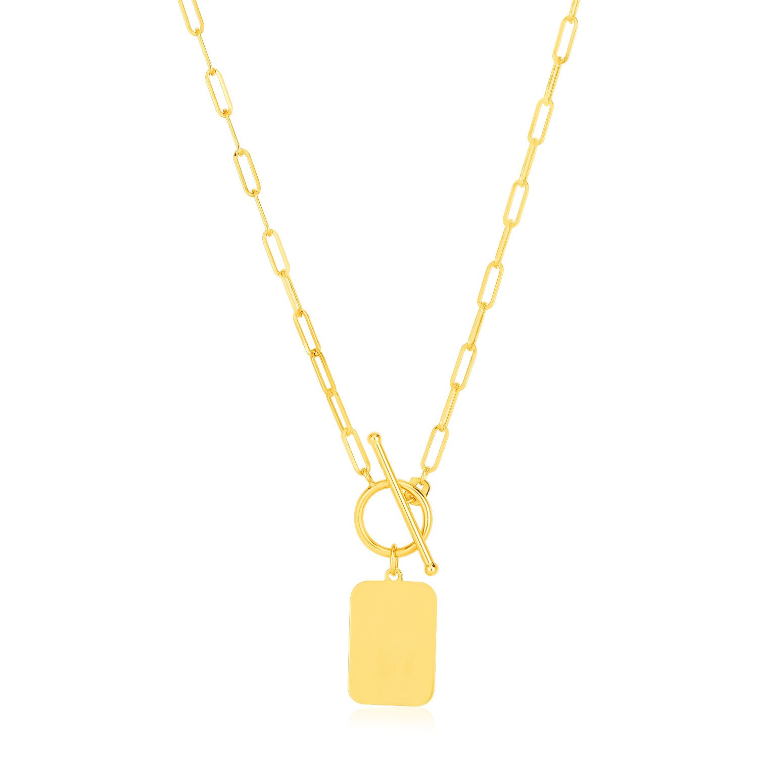 UD2 14k Yellow Gold Necklace with Rounded Rectangle Pendant 18k Gold Link Chain