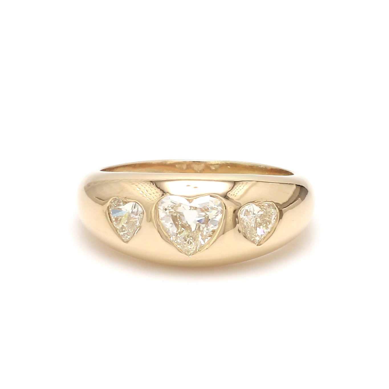 Luxury Design Minimalist Jewelry 14k Pure Gold Diamond Three Heart Gypsy Rings E