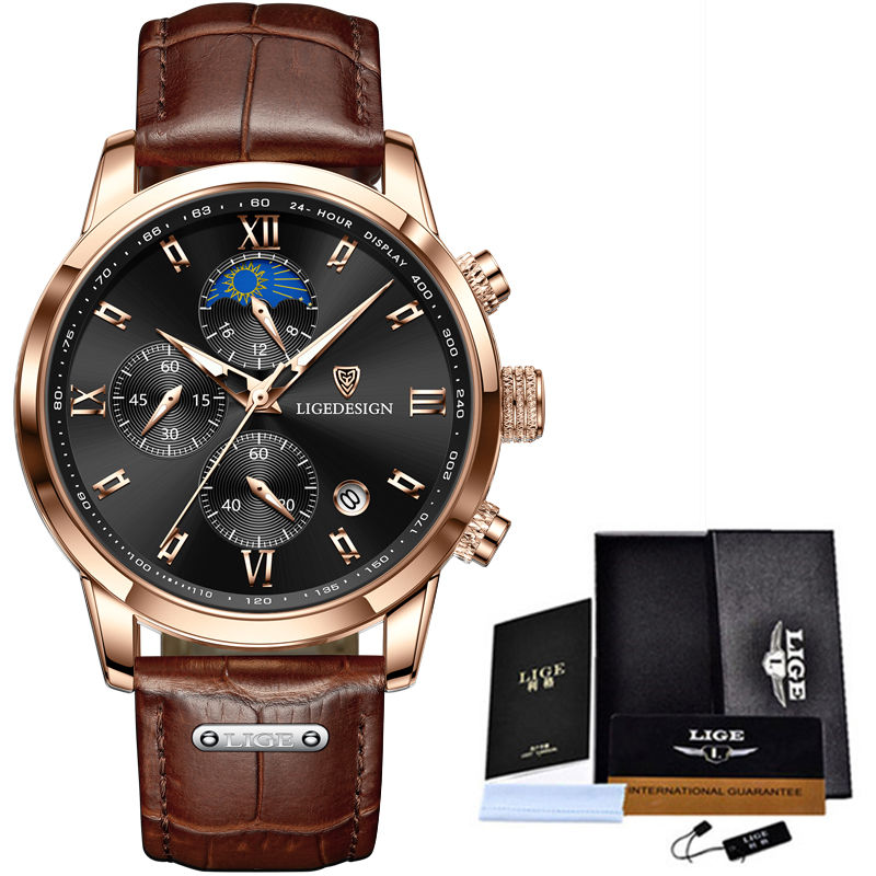 Thumbnail: Relogio Masculino LIGE Business Mens Watches Brand Luxury Leather Waterproof Spo