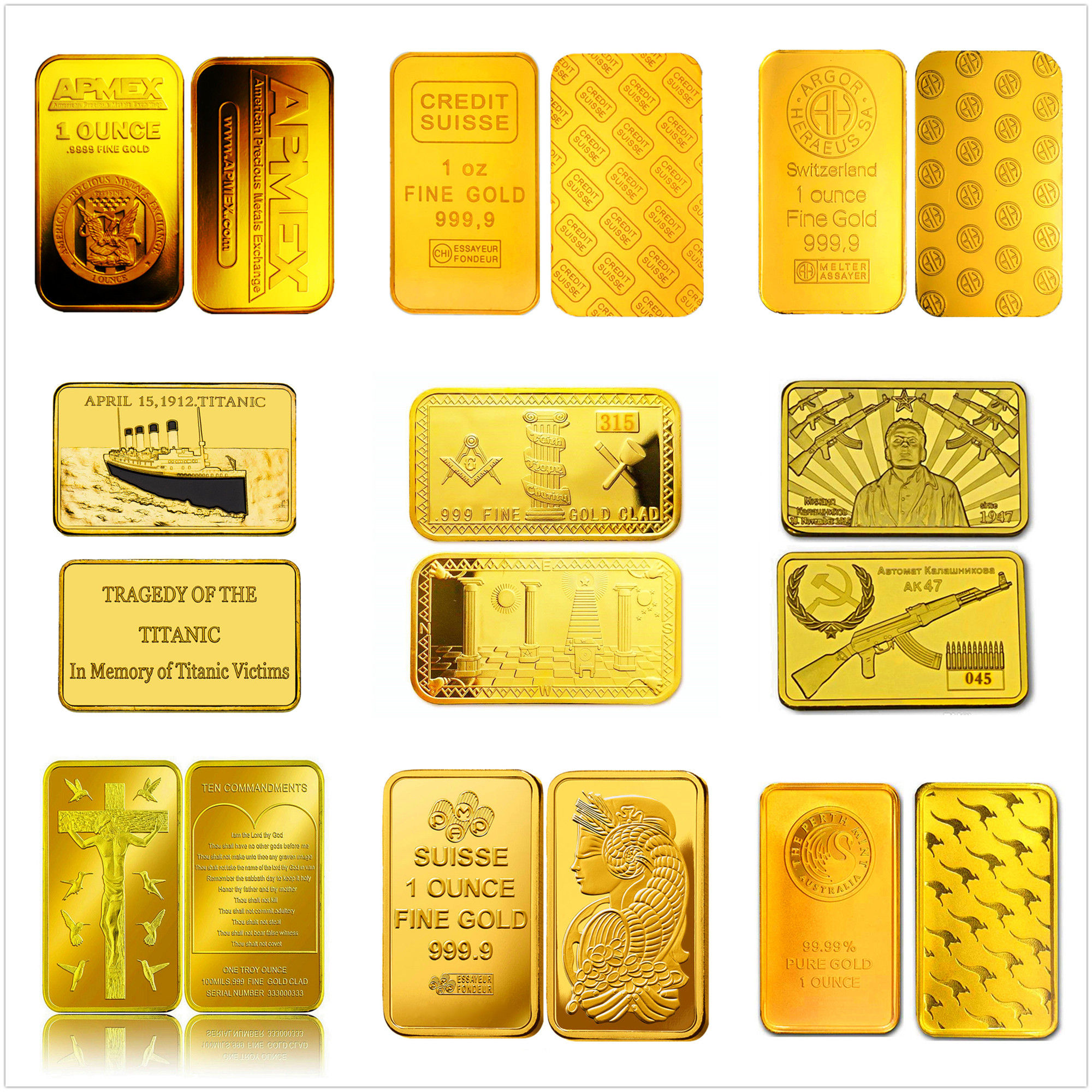 Collect 1 oz Gold Clad Bullion Bar Ingot Gold Layered Metal Art Bar Commemorativ