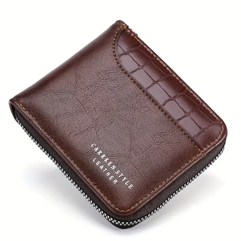 Thumbnail: Leather Men’s Wallet Luxury Mens Purse Male Zipper Card Holders with Coin Pock