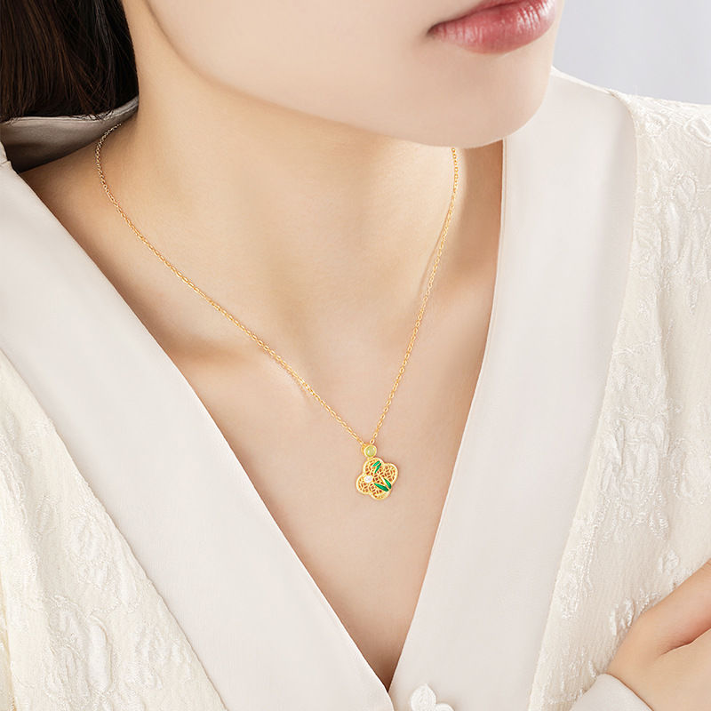 Miniatura: Lucky Clover Pure 18k Gold Necklace with New Chinese Bamboo Knot Clavicle Chain 