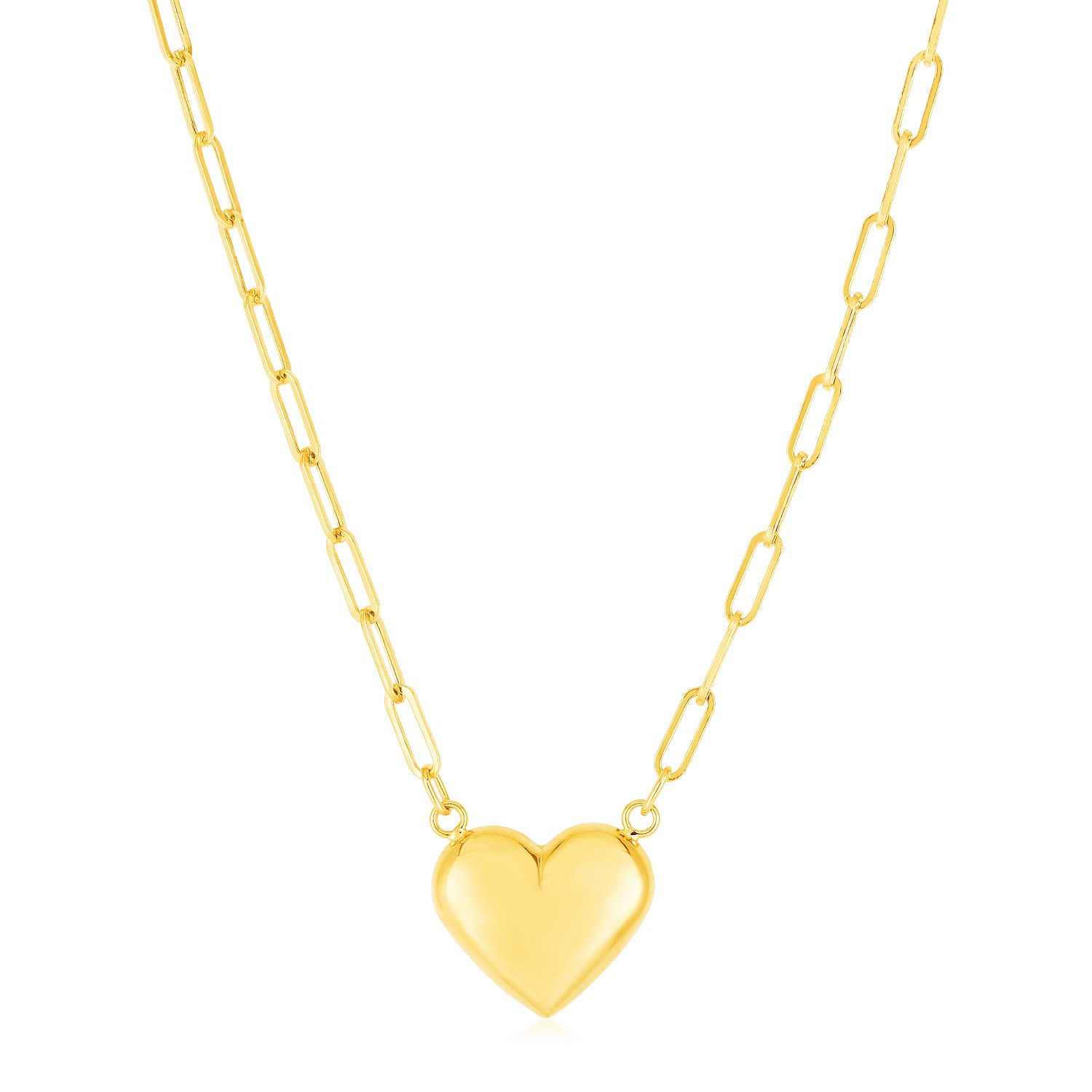 UD2 14k Yellow 18k Gold Necklace with Puffed Heart Link Chain & Paperclip Design