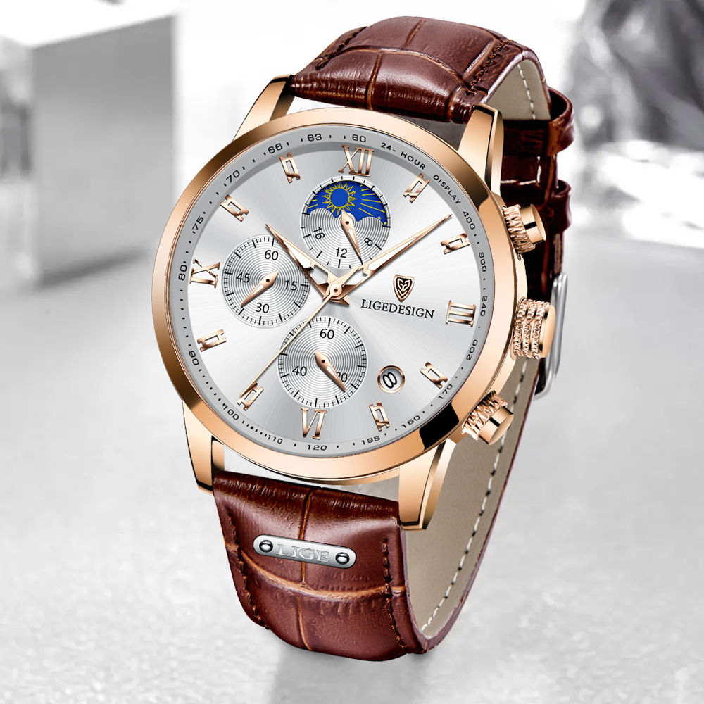 Relogio Masculino LIGE Business Mens Watches Brand Luxury Leather Waterproof Spo