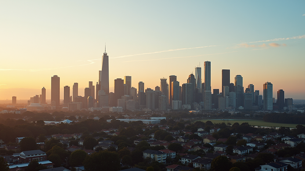 High angle view of Melbourne skyline with residential buildings