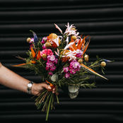 Bright bouquet of pinks oranges and purples