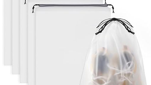 Clear Shoe Bags for Travel 5 PCS, 15.7" x 11.8" Travel Shoe Bags for Packing, Waterproof Drawstring Travel Shoe Storage Bag, Travel Essentials for Men and Women