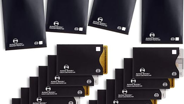 18 RFID Blocking Sleeves (14 Credit Card Holders & 4 Passport Protectors) - Premium Identity Theft Protection Set for Men & Women, Slim Design Fits Wallet or Purse