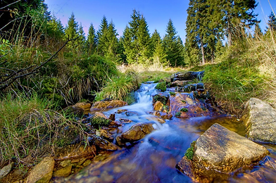 Kaskády prudkého Potoka v oblasti Kralický Sněžník