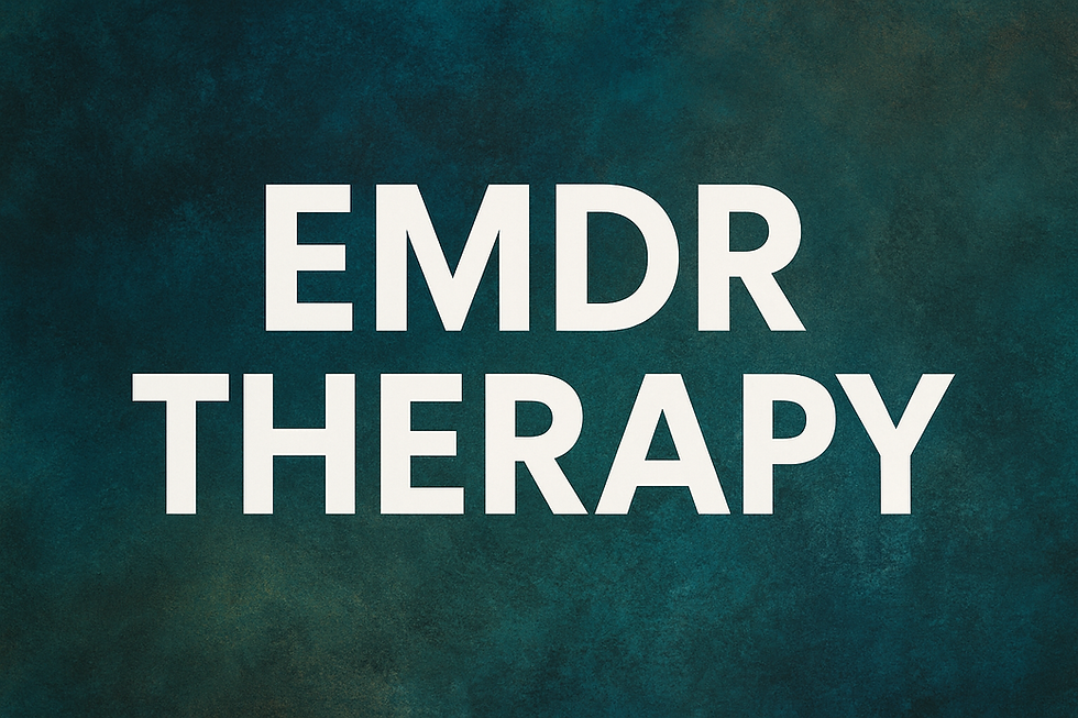 EMDR Therapy text on turquoise-blue background, symbolizing trauma healing and recovery through Eye Movement Desensitization and Reprocessing.
