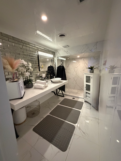 Luxury suite featuring a private walk-in shower