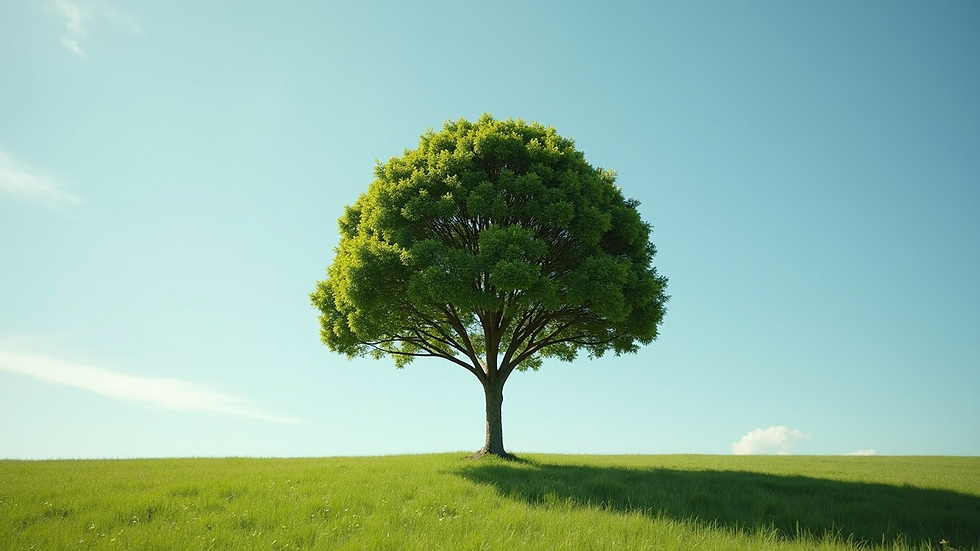 Wide angle view of a trimmed tree with clear sky background