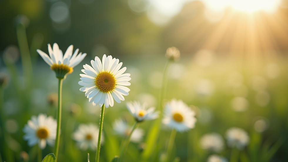 Close-up view of a serene nature scene with blooming flowers