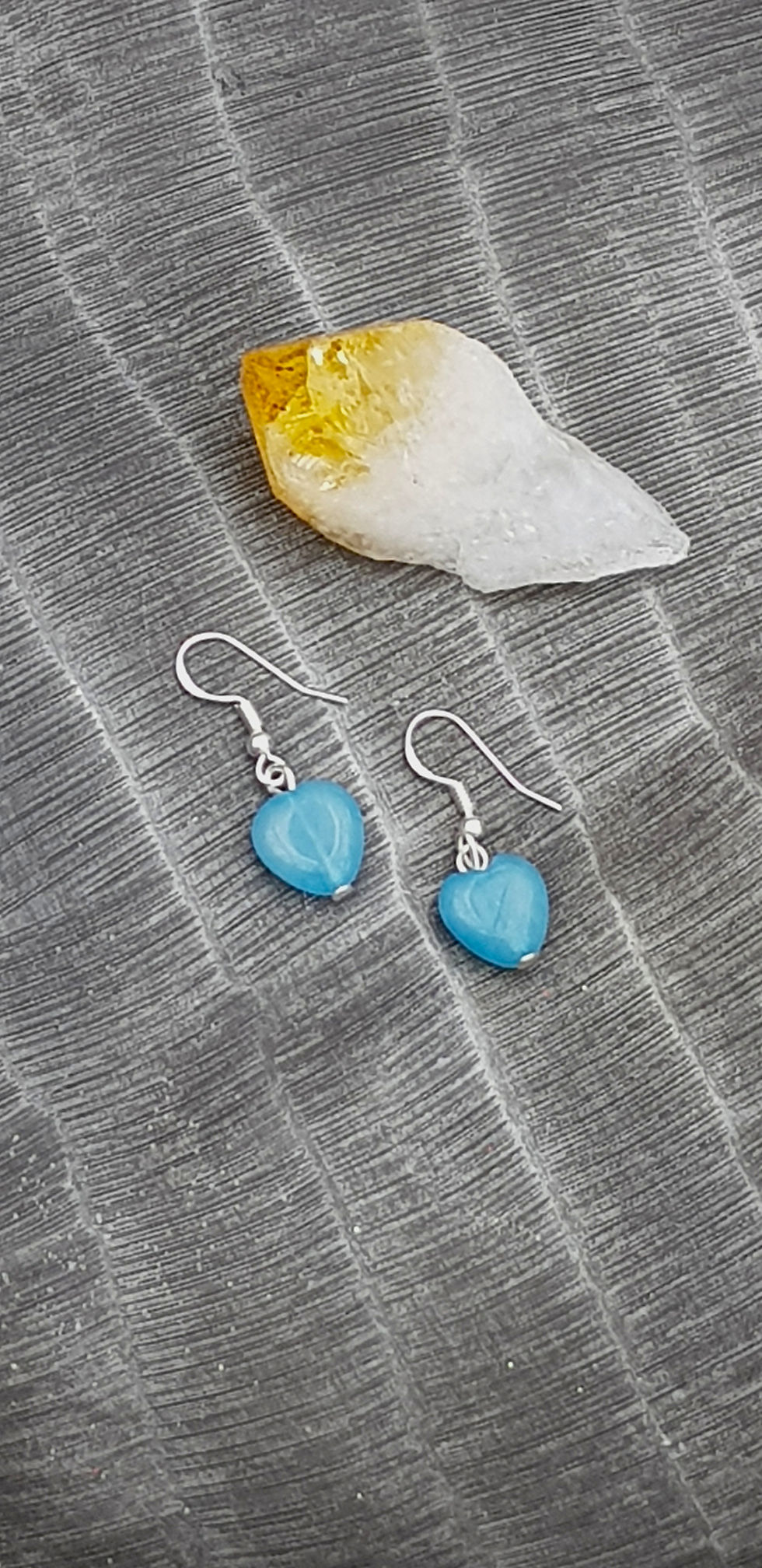 Sterling Silver Aquamarine Crystal Heart drop Earrings - Reiki Master Infused