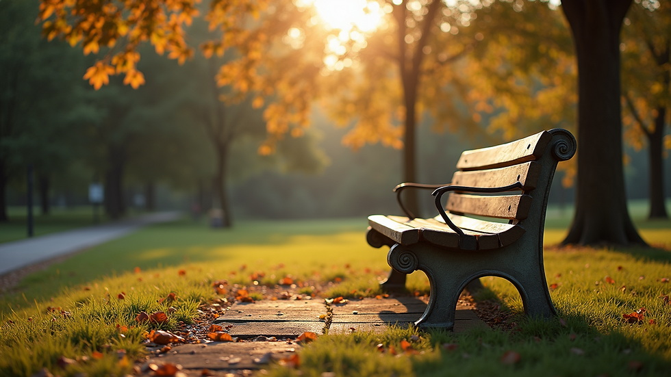 High angle view of a serene park bench in a peaceful setting