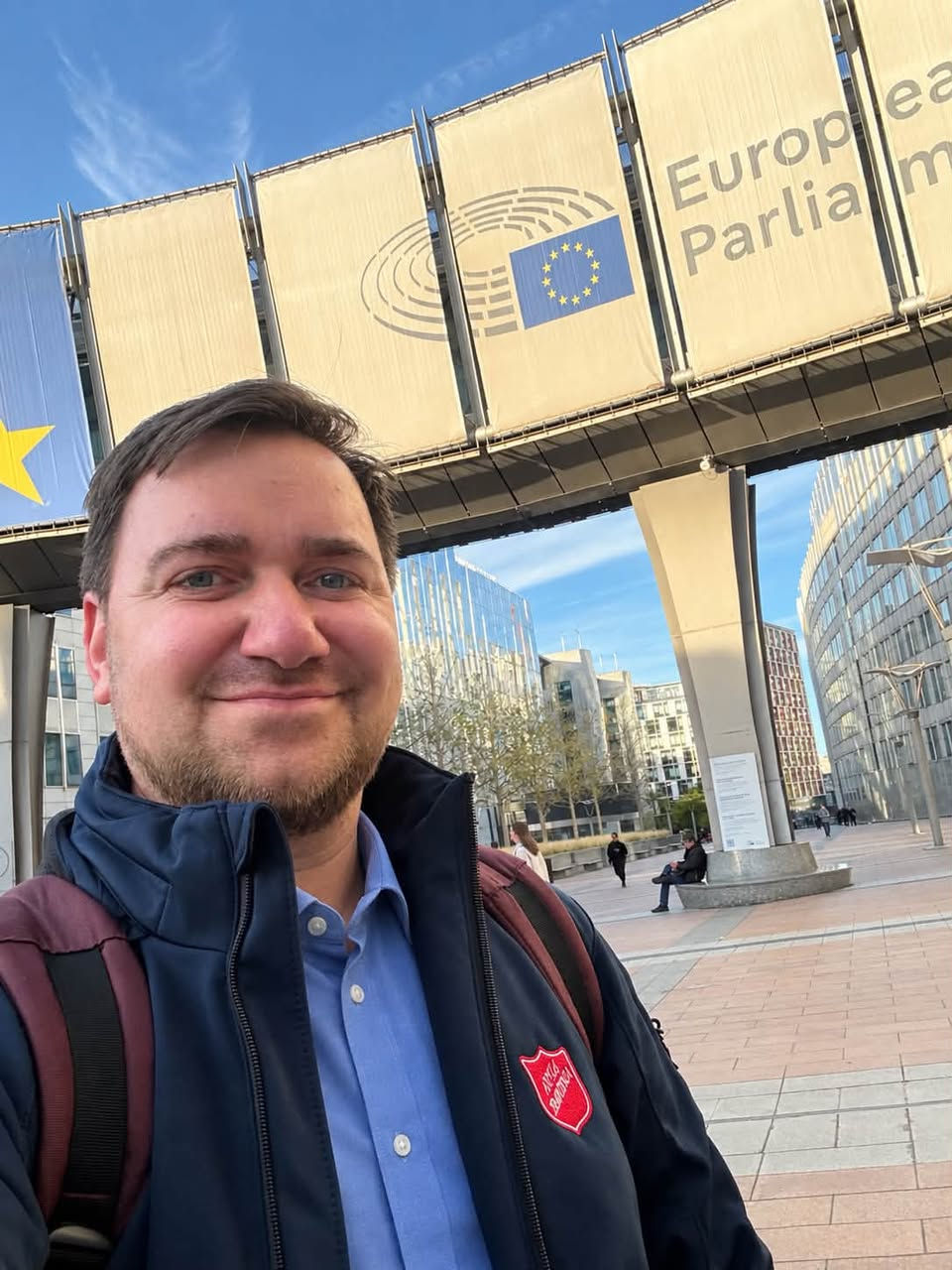 Captain Oleg Samoilenko prepares to speak at the European Parliament.