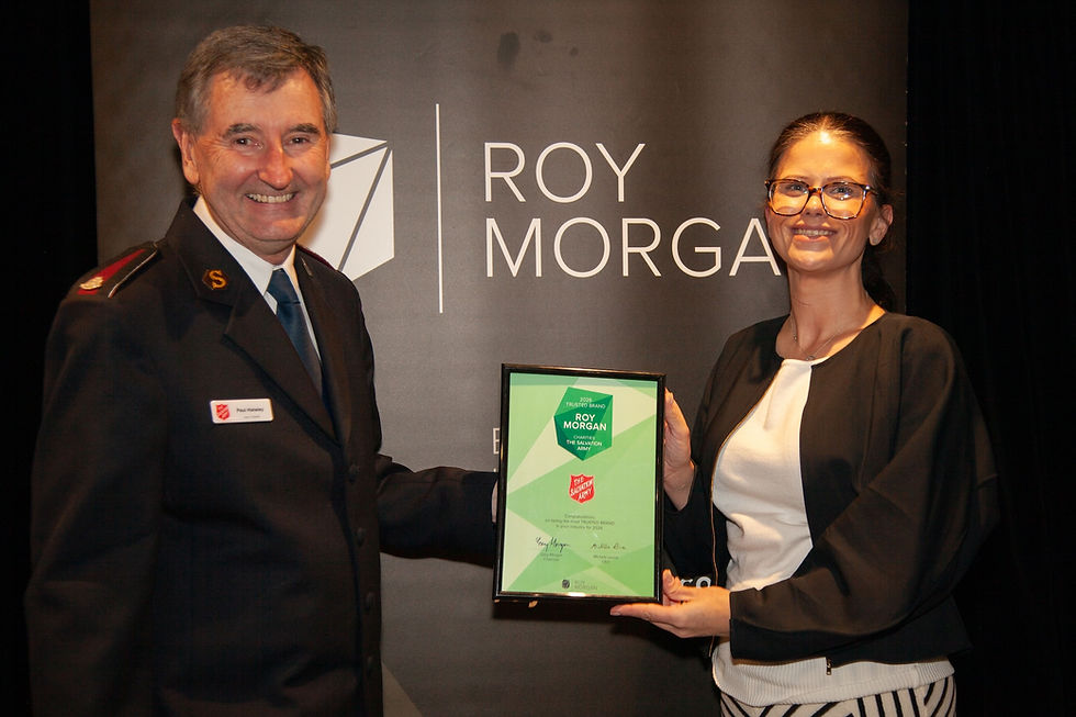 Lieutenant-Colonel Paul Hateley (Secretary for Communications) and Amity Cartwright (Head of Brand and Marketing) with the Charity of the Year award.