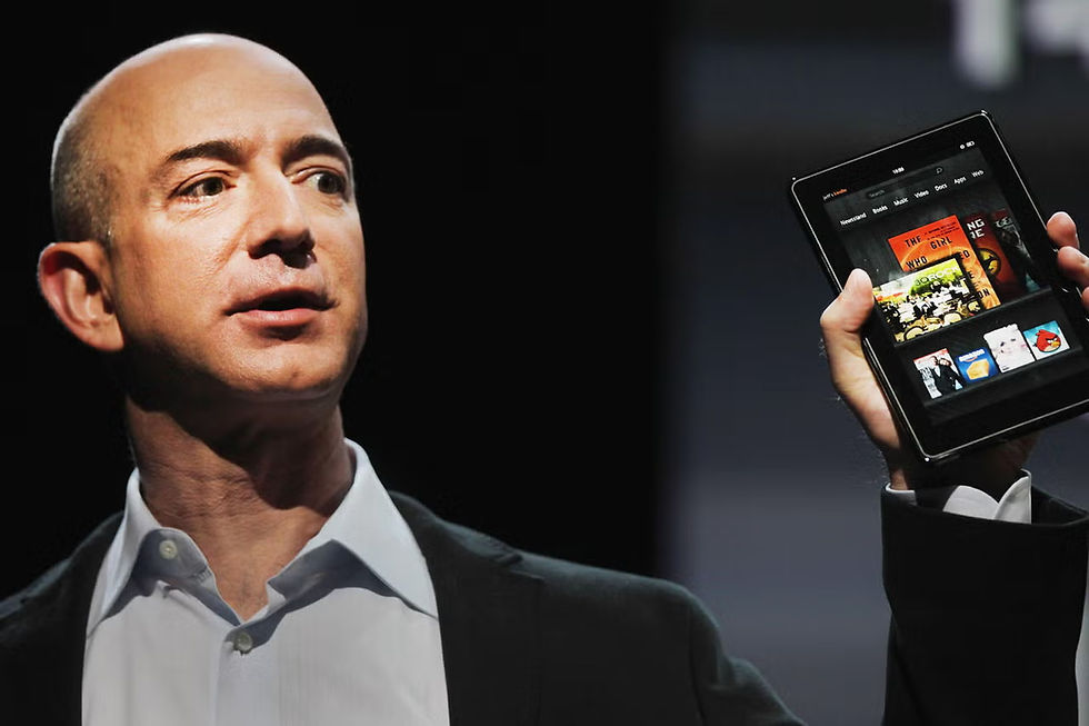 Jeff Bezos holding Kindle Fire on September 28, 2011 in New York City