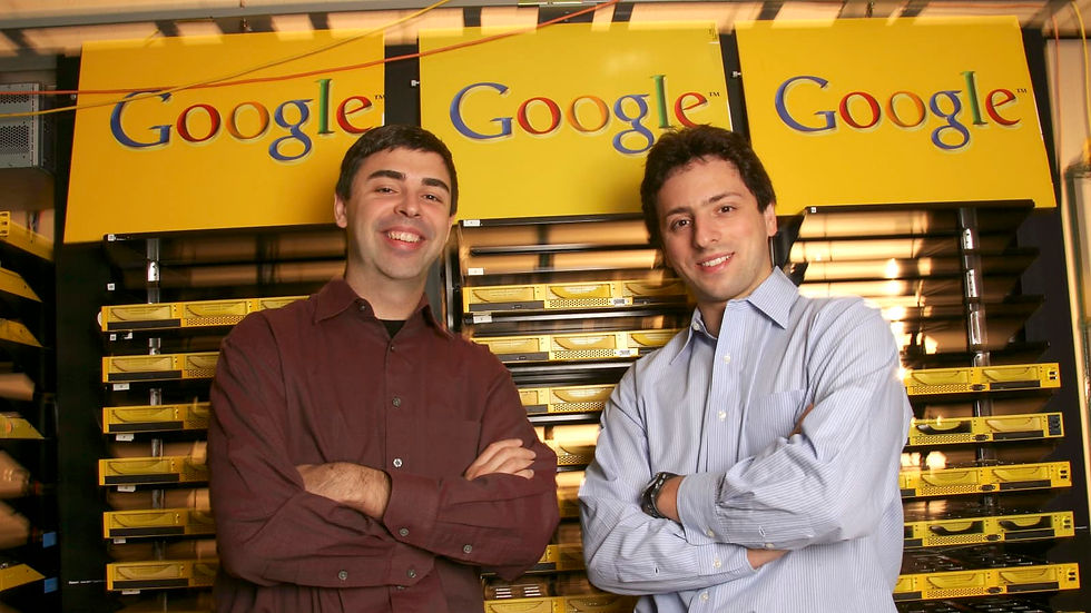 Larry Page (L), and Sergey Brin at Google’s campus headquarters in 2003