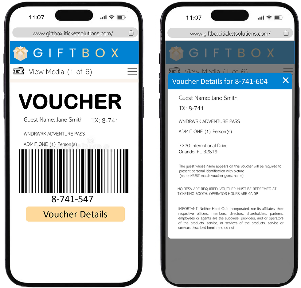 Mobile display of a GiftBox voucher for a Wonderworks Adventure Pass.