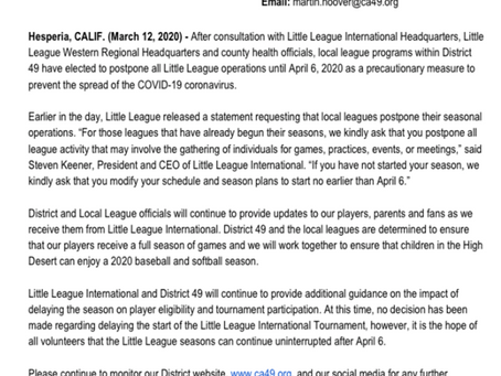 Season suspended by Little League International