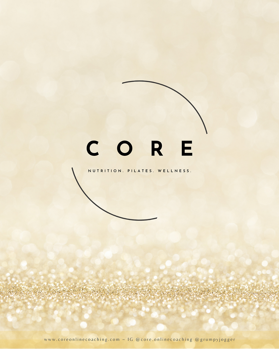 Thumbnail: CORE logo with tagline nutrition pilates wellness on a gold glitter background. CORE Online Coaching