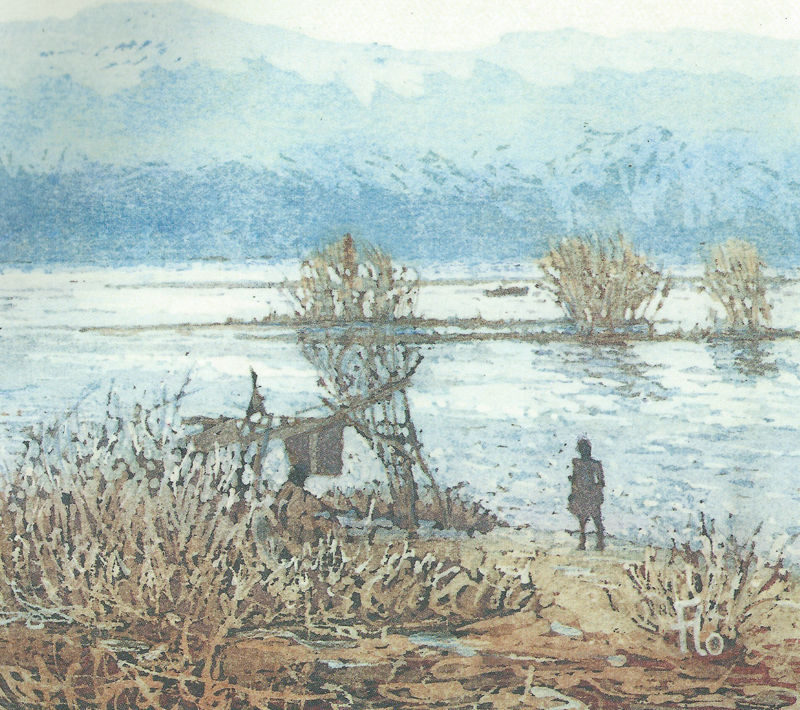 Batik on paper painting by Flo - Lake Nyasa