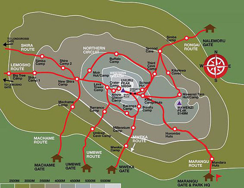 Kilimanjaro map - photo by Zuri Tours
