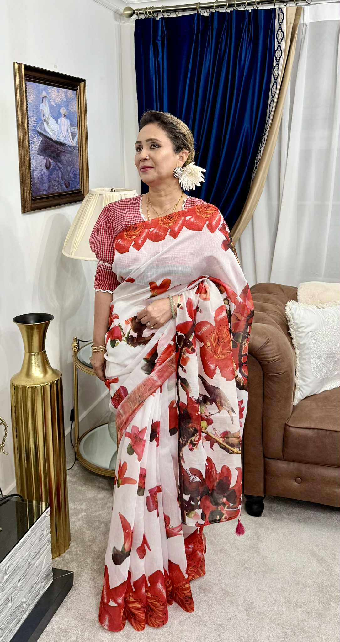 Cotton screen print saree with designer blouse