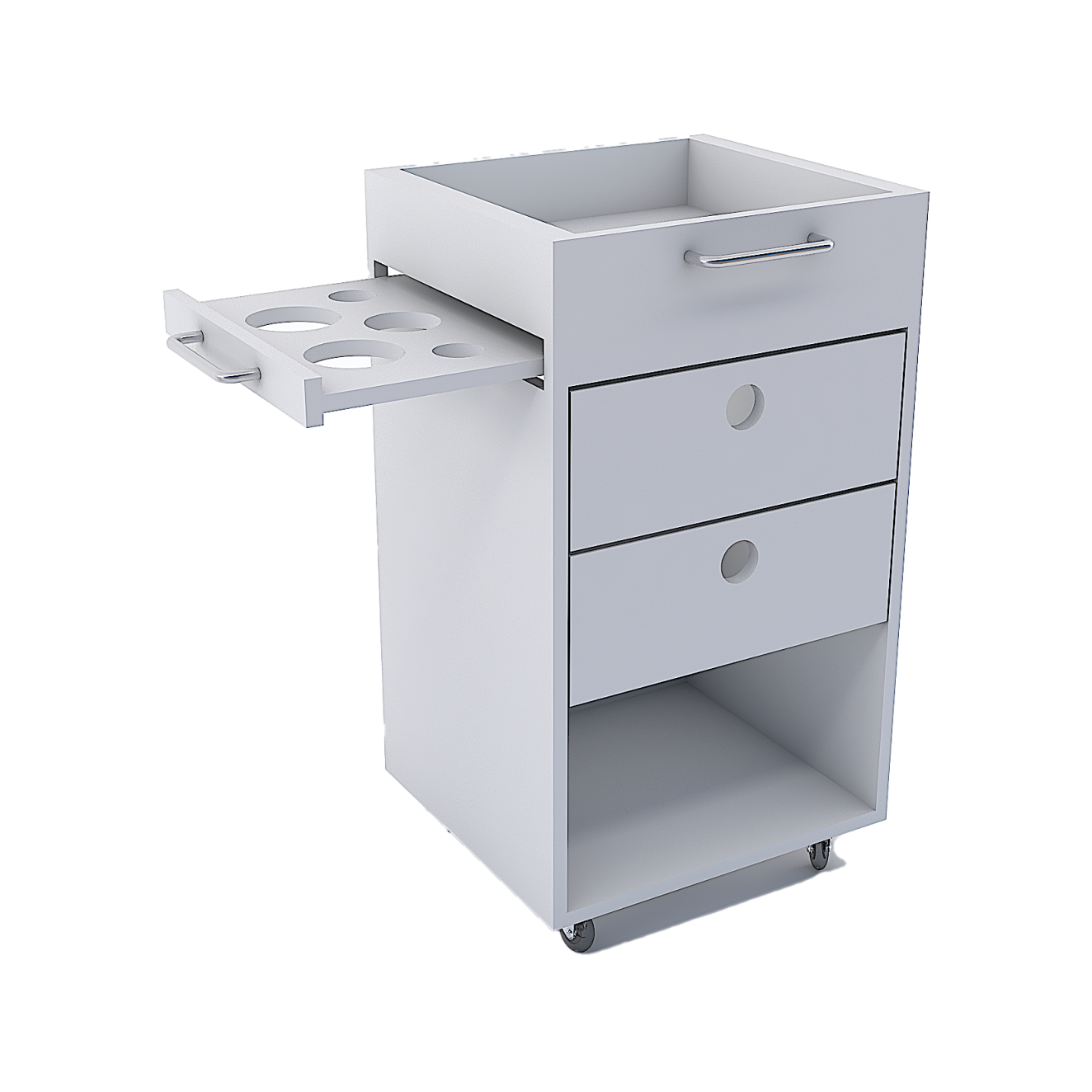 GAVETEIRO C/ ROLD. P/ CABELEREIRA - 001 EM MDF L. 0,40 x A. 0,72 x P. 0,40