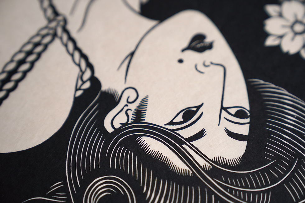 Thumbnail: Late night romance - linocut print, A1 size