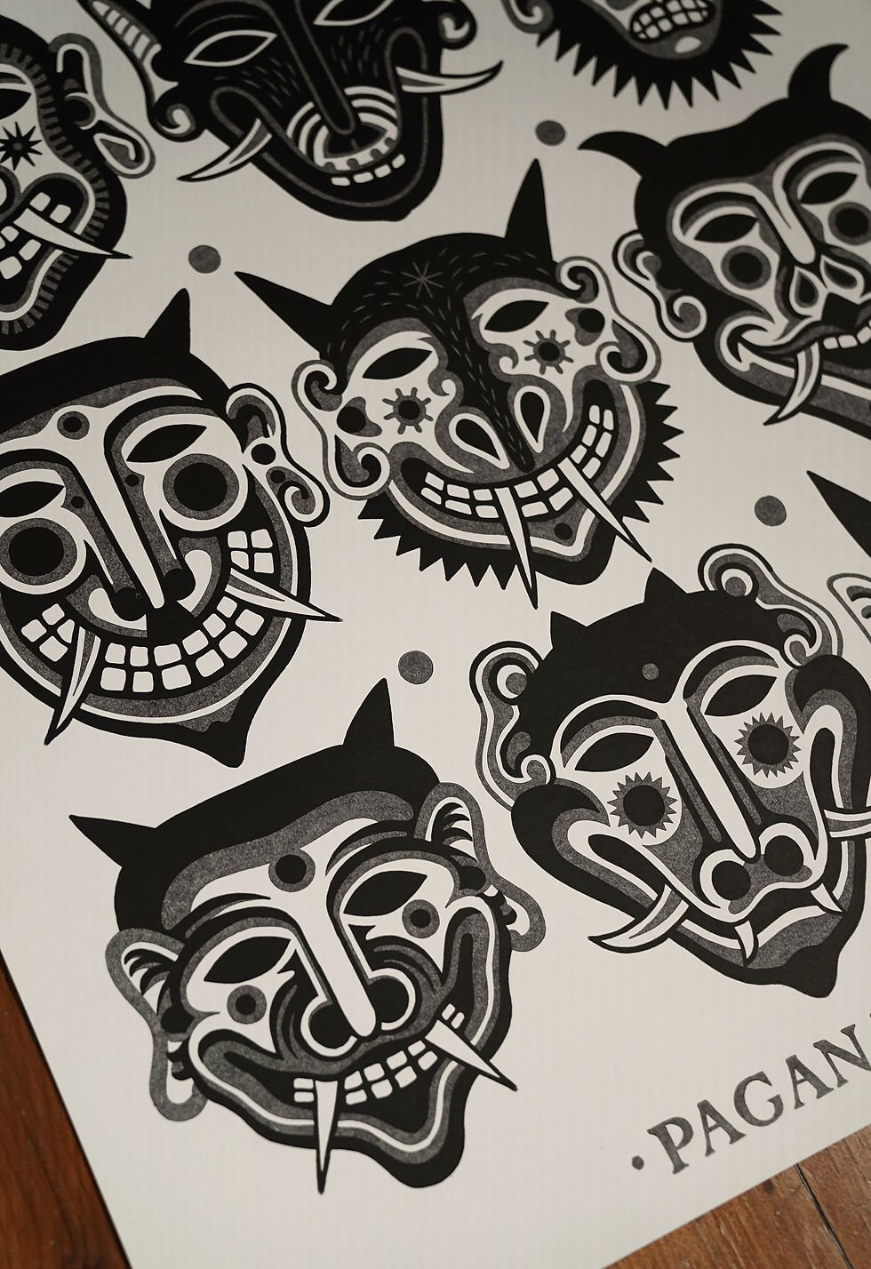 Thumbnail: PAGAN TRIBE - linocut print - GREY