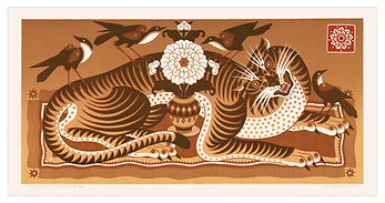 Love of the tiger - linocut print, 52.5 x 100 cm