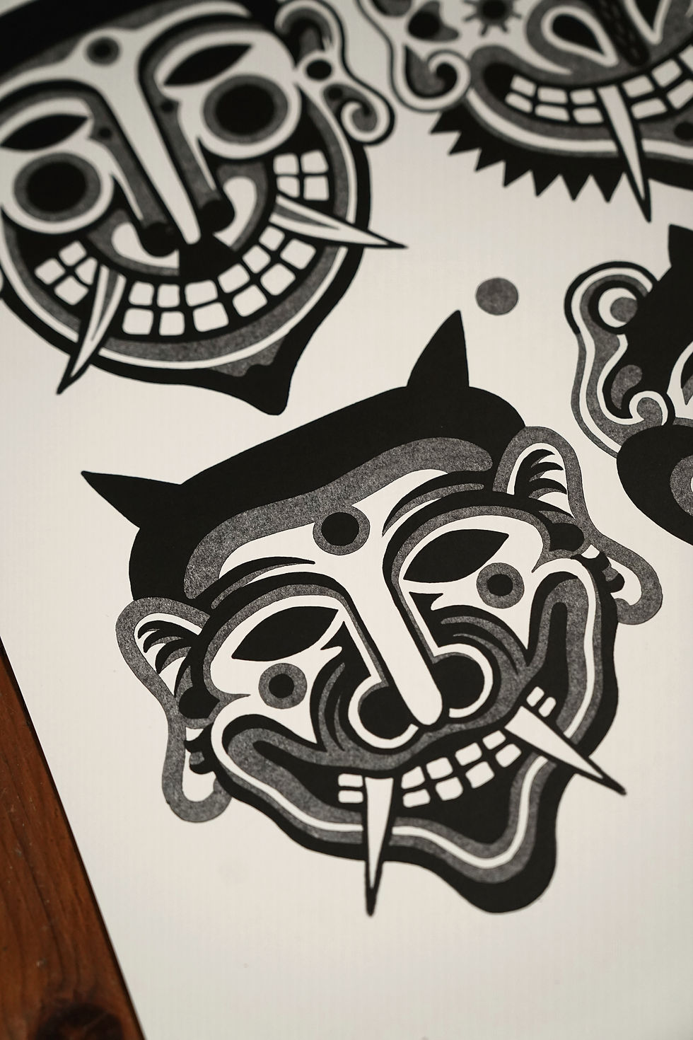 Thumbnail: PAGAN TRIBE - linocut print - GREY