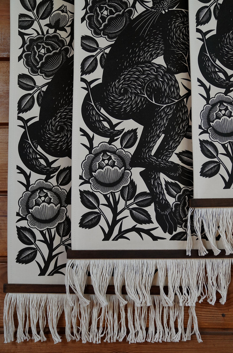 Thumbnail: Black Hare - cotton wall hangings