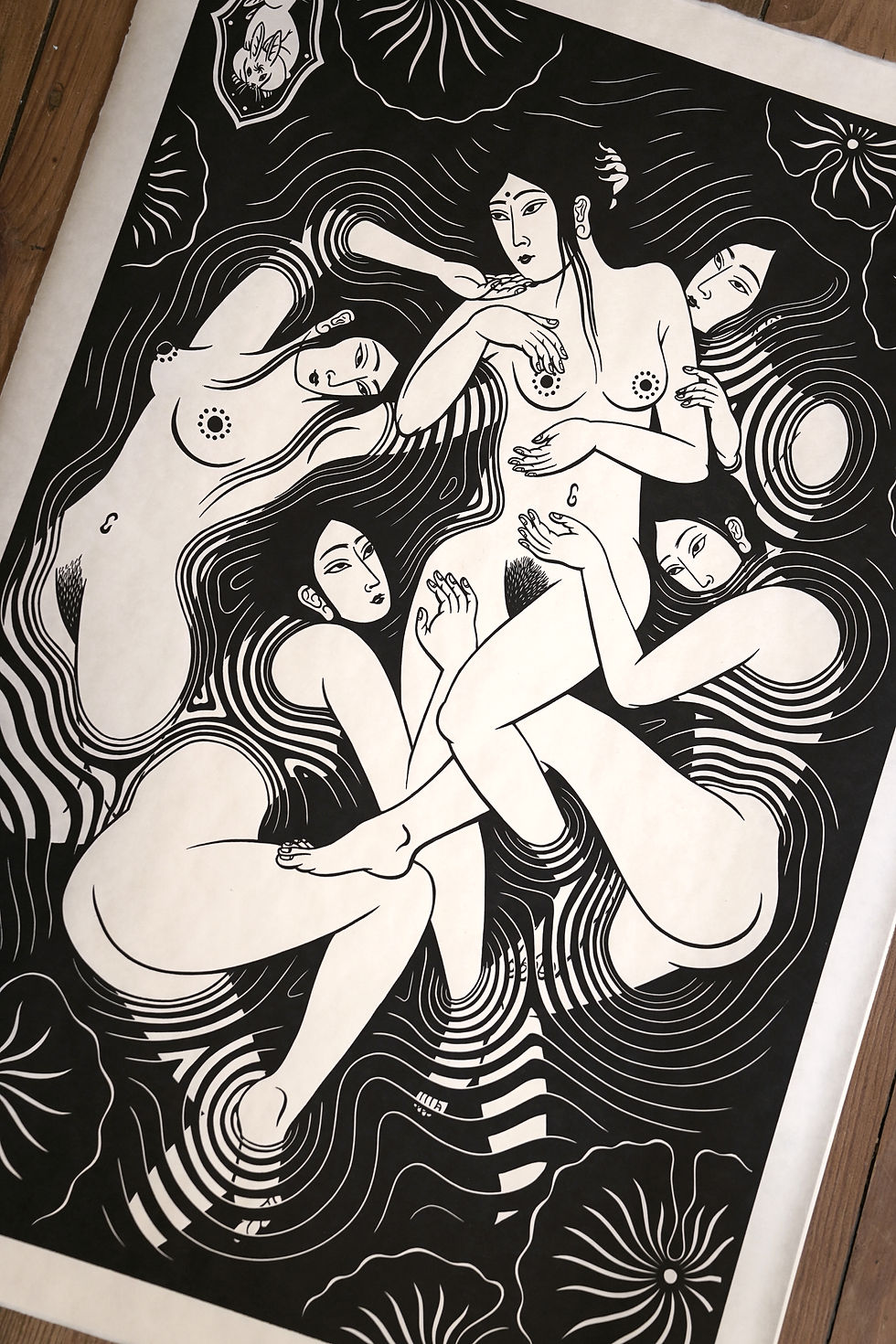 Thumbnail: Sacred waters - linocut print, A1 size