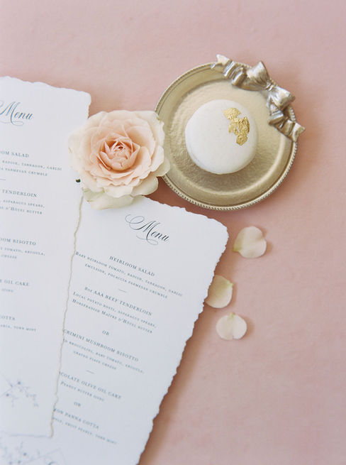 Custom Vintage Wedding Menus on Hand Torn Cotton Paper with Custom Monogram. 