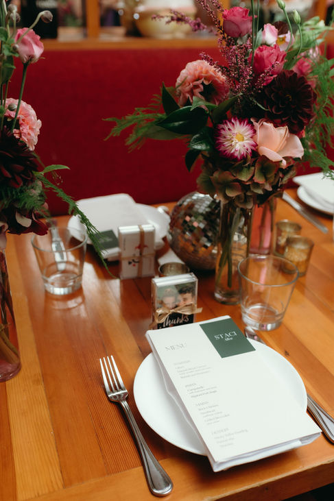 Custom White Cotton Wedding Menus with Green Soft Touch Place Cards