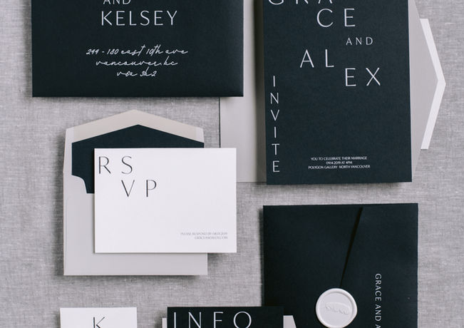 Introducing our modern, elegant black custom invitations, designed to make a stunning impression. With sophisticated white ink and exquisite white wax seals, these invitations set the perfect tone for your special occasion. Complementing them are our modern and fun place cards, adorned with charming white seals and delicate dried flowers, adding a touch of whimsy to your event.

Elevate your wedding with unique and stylish stationery pieces that reflect your personal flair.