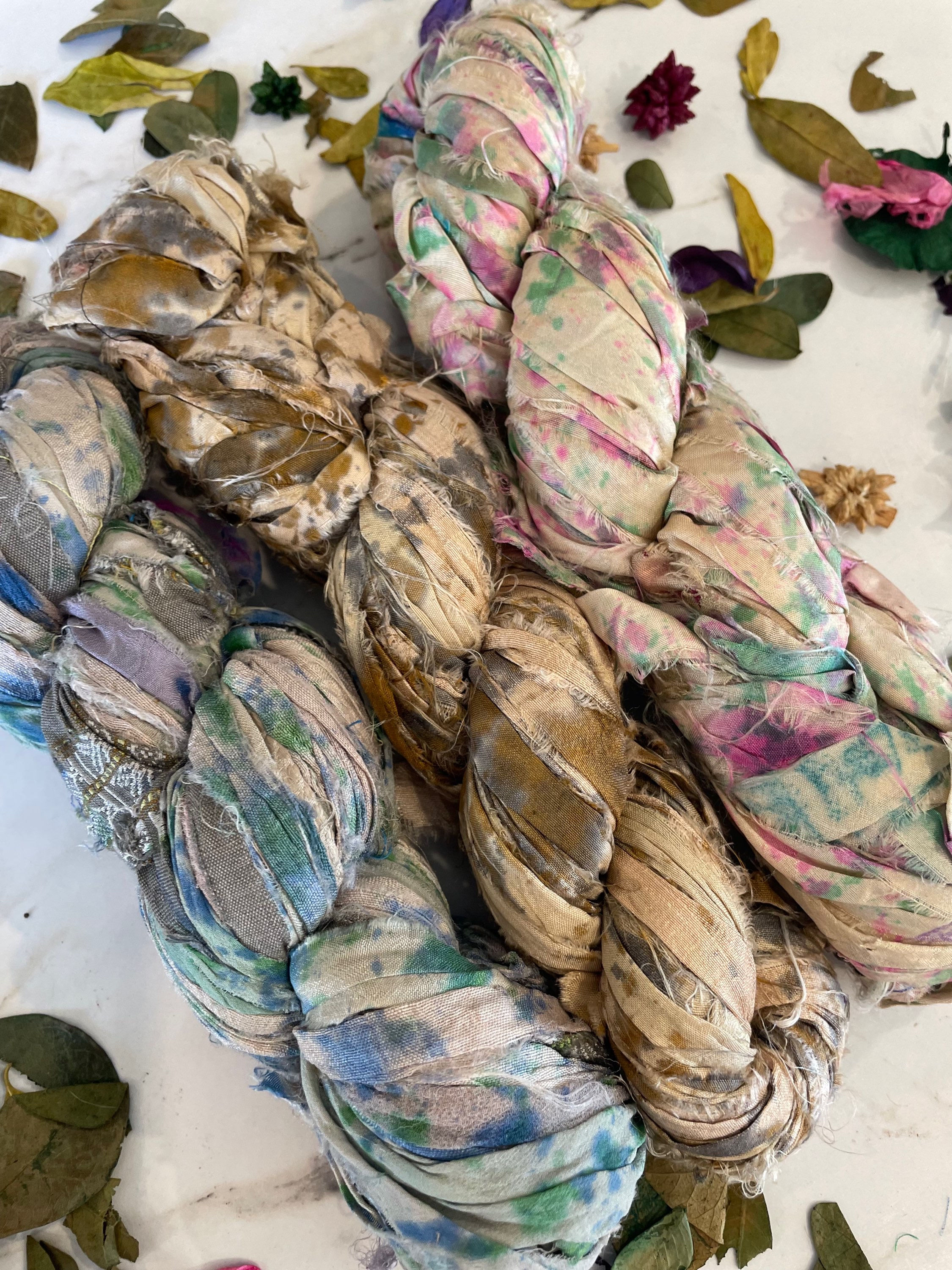 Sari Silk Ribbon | Hand Painted multi colour brown