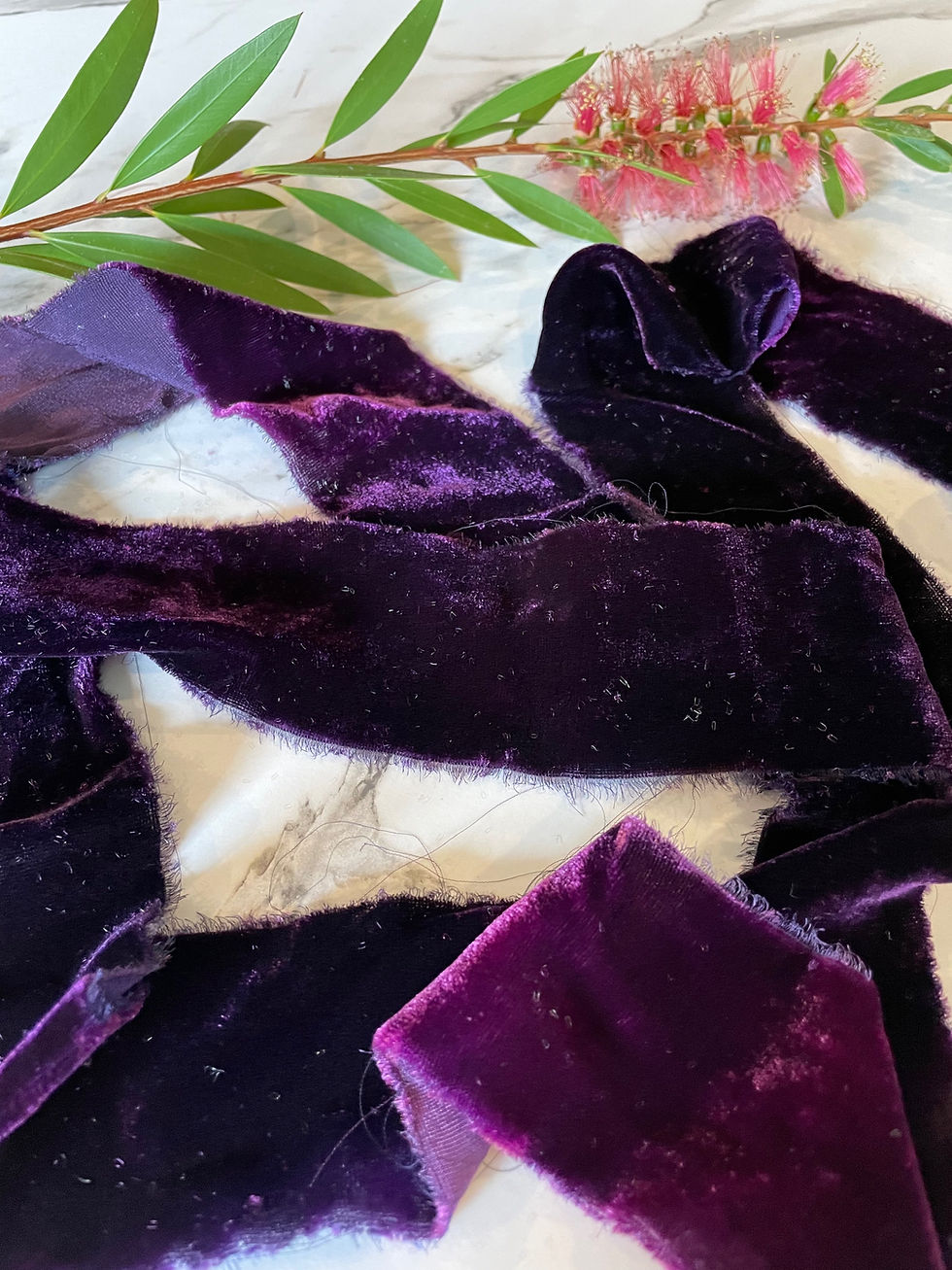 Thumbnail: Hand Dyed Silk Velvet Ribbon purple