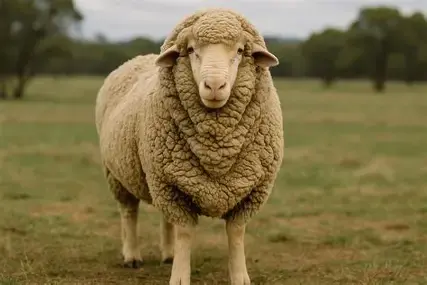 Wooley Merino sheep standing in paddock